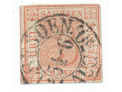 Saxony 1850, Saxon 3, MIl Ia, atest Jakubek, Kat. 8000 eur front