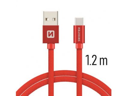 SWISSTEN kabel USB USB-C textilní 1,2m 3A červená