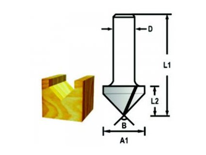 Drážkovací fréza tvaru V stopka 6 mm,12,7x12,7x45 mm - D-47868