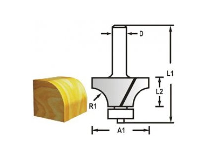 Zaoblovací fréza s ložiskem stopka 12 mm,50,8x25,4x76 mm R=19mm - D-48424