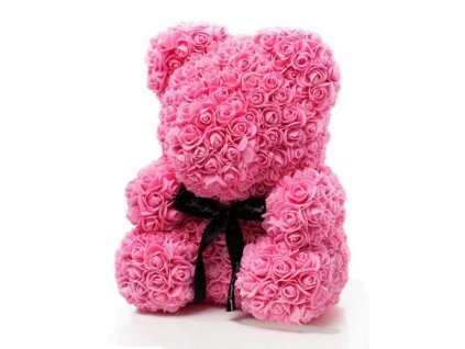 Medvídek z růží růžový Rose Bear 40 cm + Dárková krabice