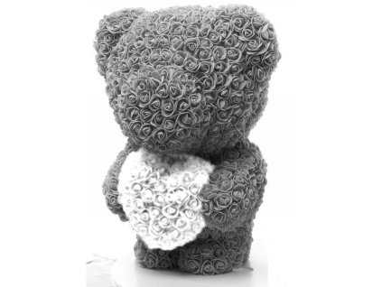 Medvídek z růží šedý s bílým srdcem Rose Bear 60 cm