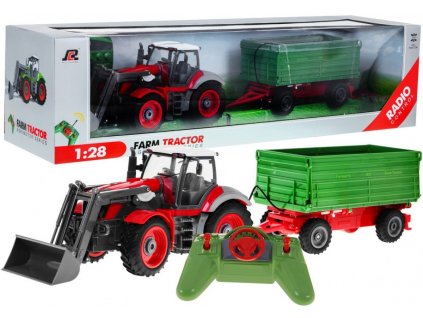traktor na dalkove ovladani 1 28 cerveny zelena vlecka