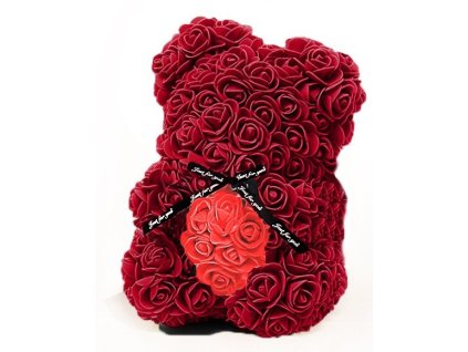 medved z ruzi bordo se srdcem 25 cm