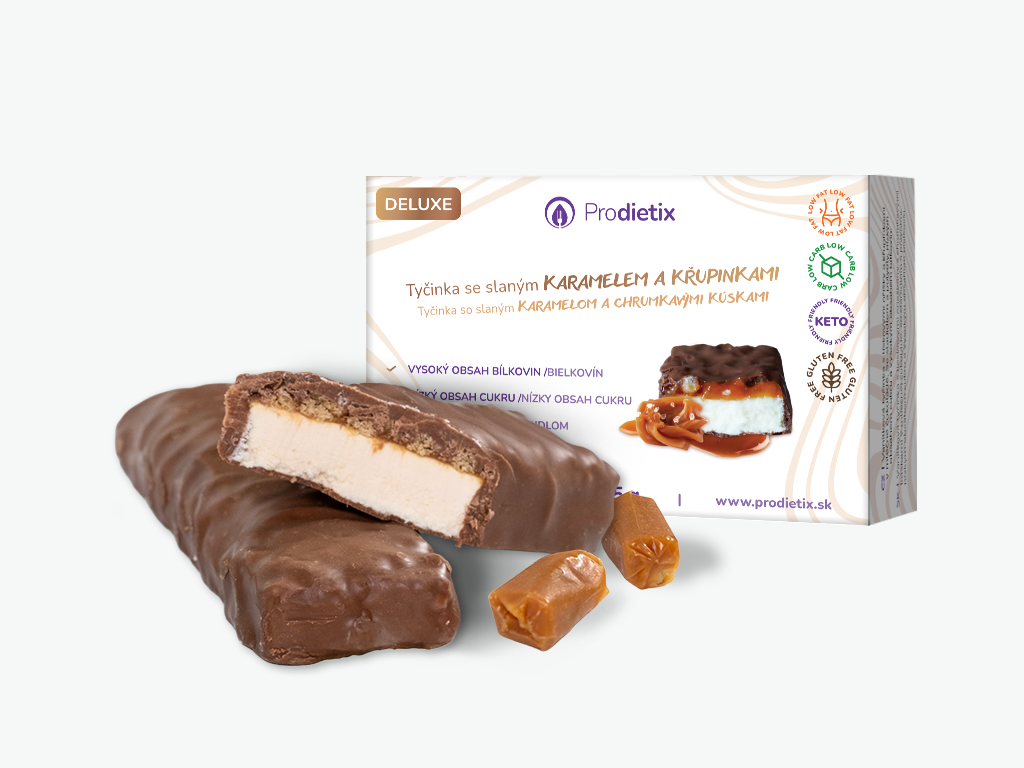 prodietix | tyčinka deluxe (baleno po 3 porcích) | 105 g | se slaným karamelem a křupinkami