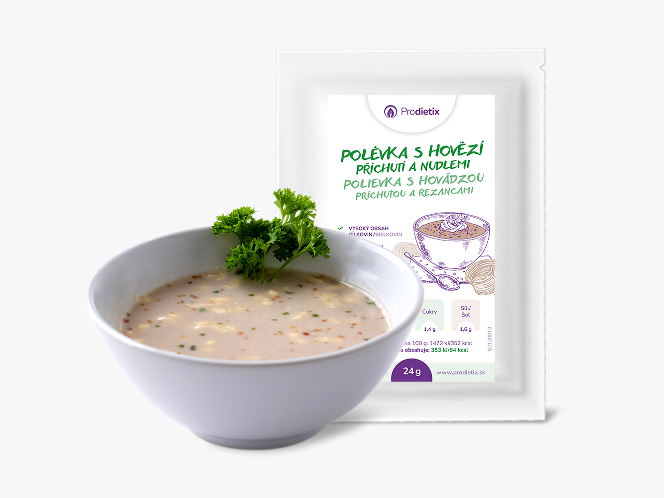 prodietix | polévka s hovězí příchutí a nudlemi | 24 g