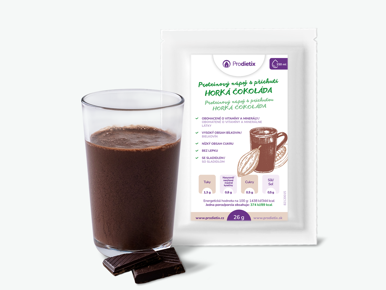 prodietix | proteinový nápoj s příchutí horká čokoláda | 26 g