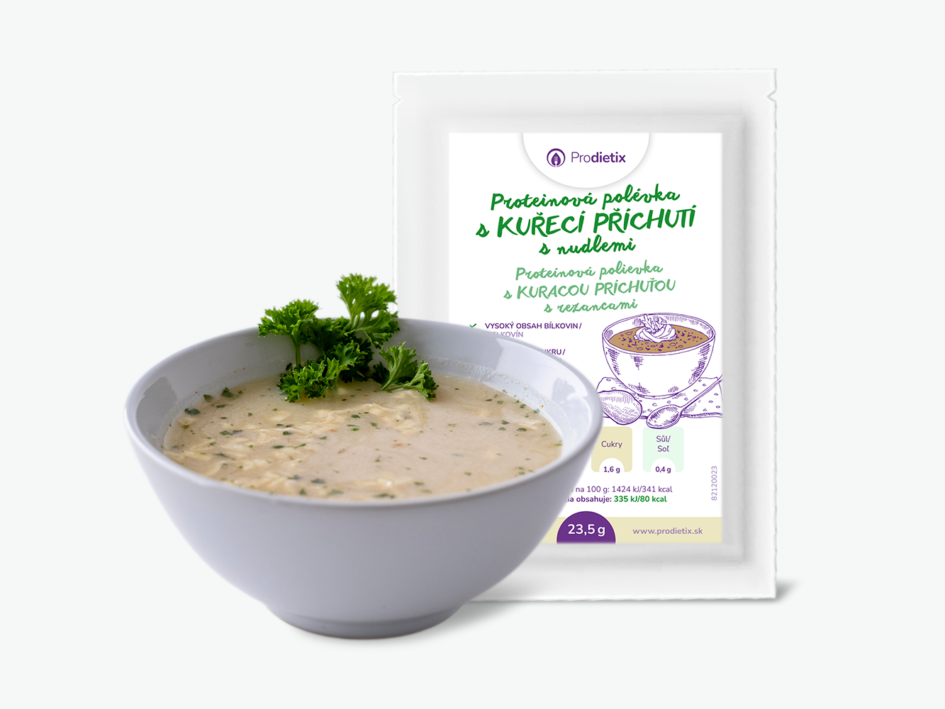 prodietix | proteinová polévka s kuřecí příchutí a nudlemi | 23 g
