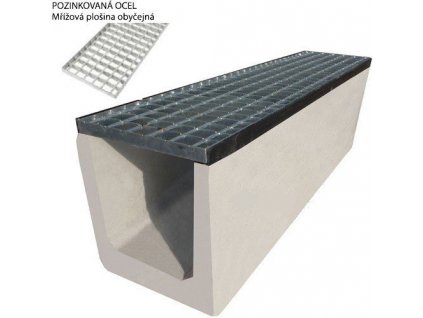 Odvodňovací žlab BETONOVÝ standardní rošt 1,5t (1000x250x300)