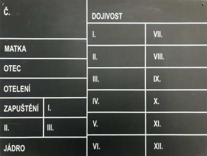 Stájová tabulka pro krávy dojnice