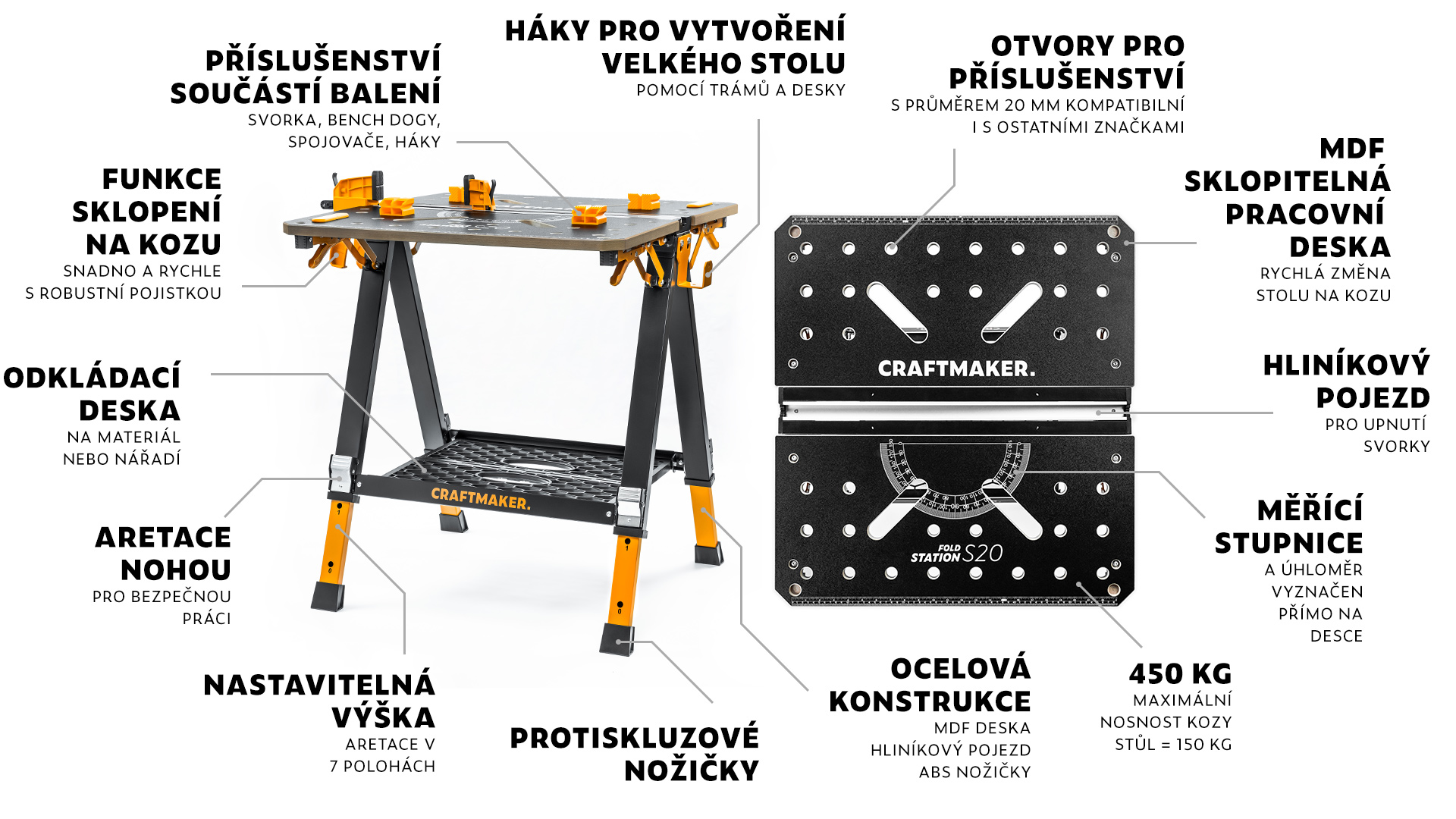 Skládací pracovní stůl a koza CRAFTMAKER FoldStation S20