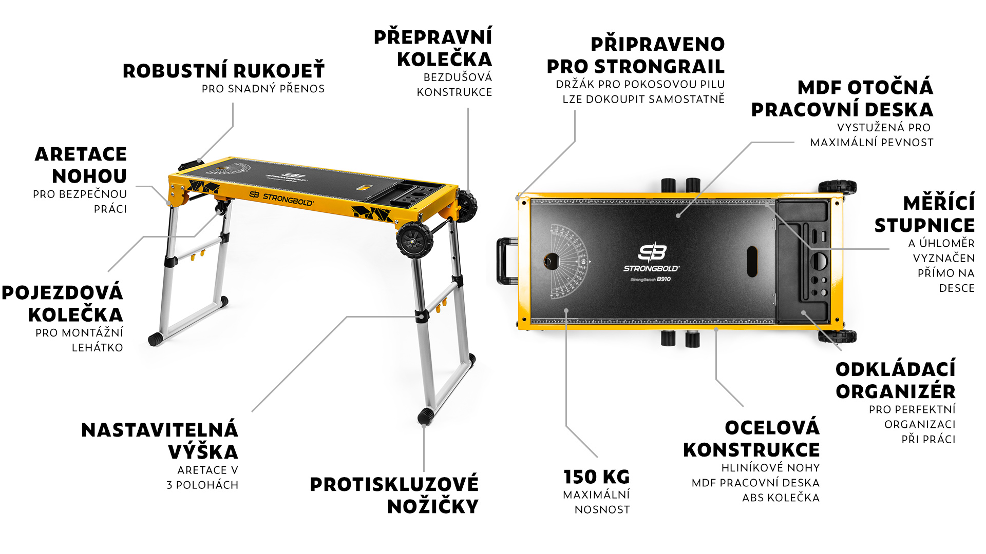 Multifunkční skládací stůl a plošina STRONGBOLD StrongBench B910