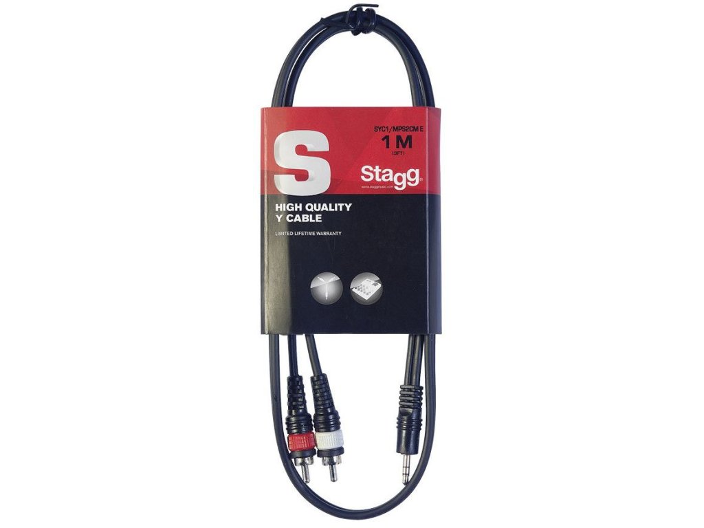 Stagg SYC1/MPS2CM E, propojovací kabel 2x RCA - Jack 3,5 mm stereo, 1m