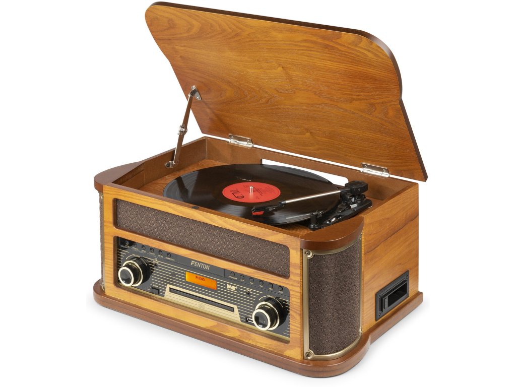 Fenton Memphis vintage gramofon, světlé dřevo