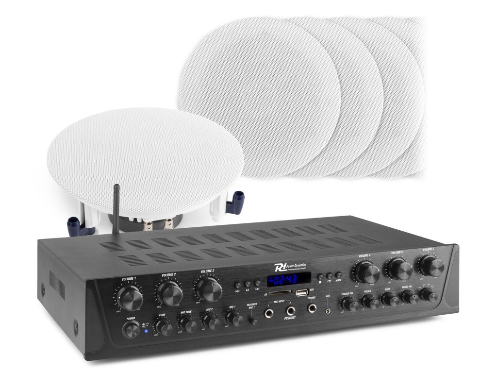 Power Dynamics PV260BT 6 Zónový stereo zvukový systém s BT a 12 stropními reproduktory