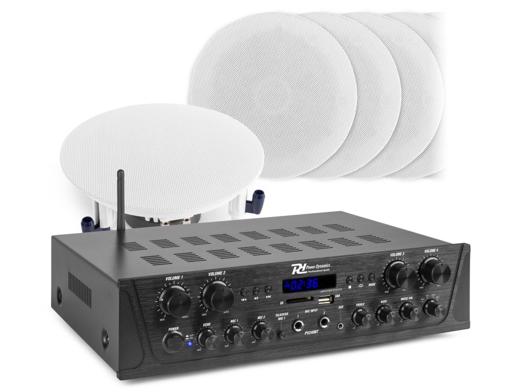 Power Dynamics PV240BT 4 zónový zvukový systém s Bluetooth a 8 stropními reproduktory