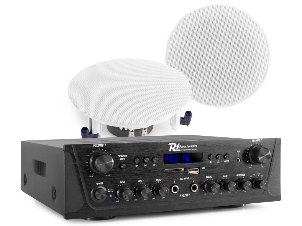 Power Dynamics PV220BT 2 zónový zvukový systém s Bluetooth a 2 stropními reproduktory