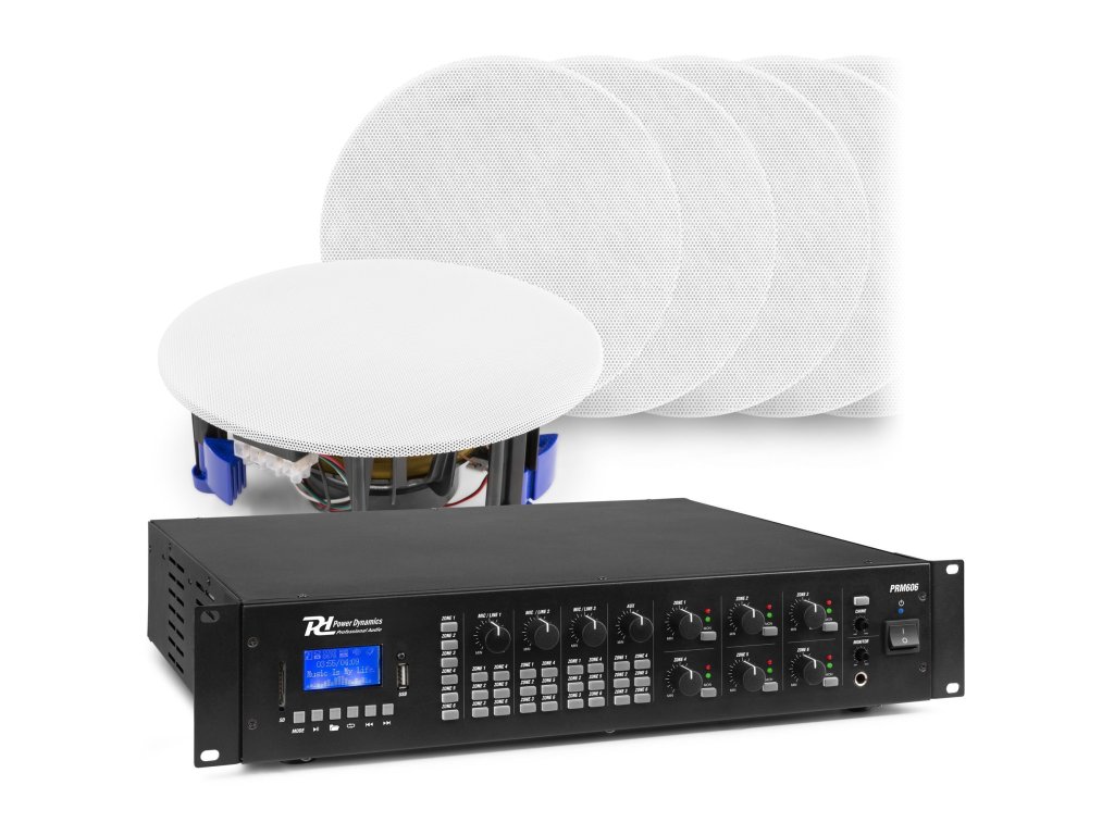 Power Dynamics 6 zónový zvukový systém se zesilovačem PRM606 s BT a 12x vestavěnými reproduktory (bílý)