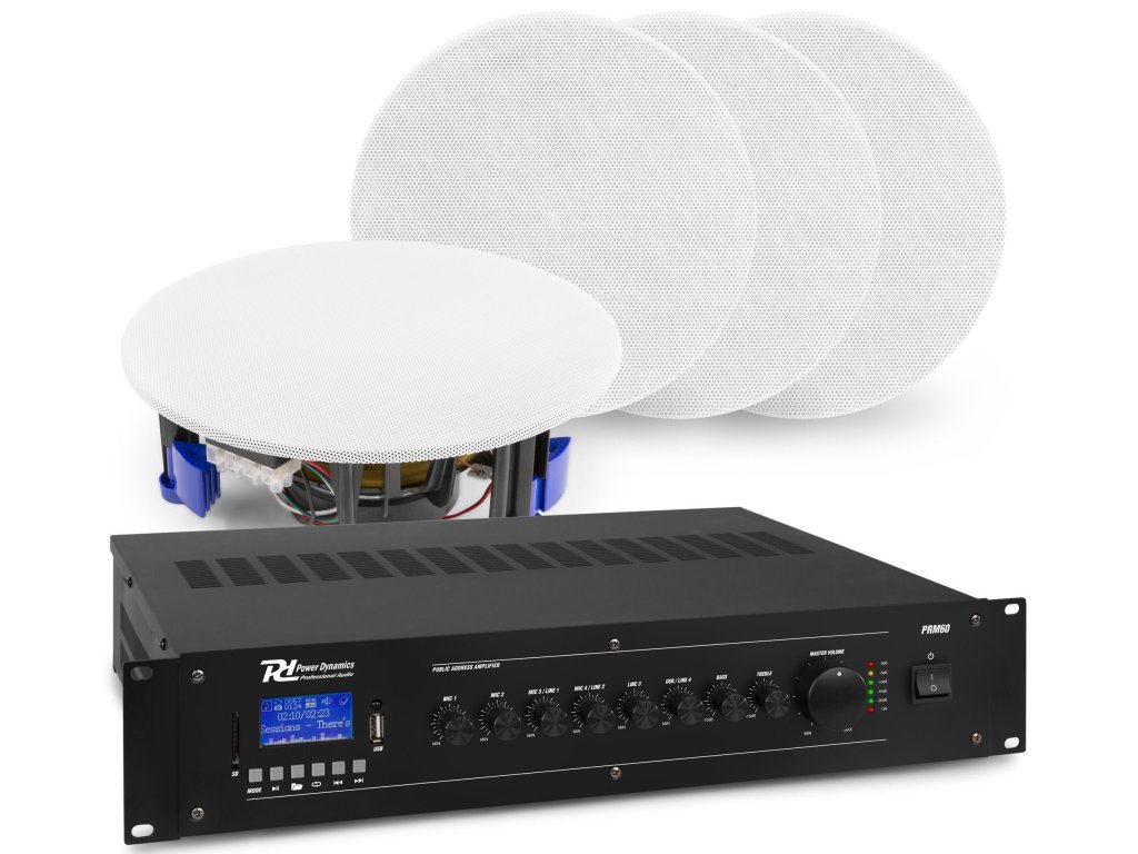 Power Dynamics zvukový systém se 4x vestavěným reproduktorem NCSP5, zesilovačem PRM60 s BT
