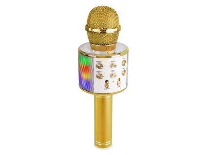 MAX KM15G Karaoke mikrofon s reproduktorem, LED, BT a MP3, zlatý