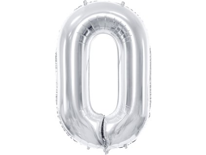 PartyDeco Foliový balón číslo 0, 86cm stříbrný