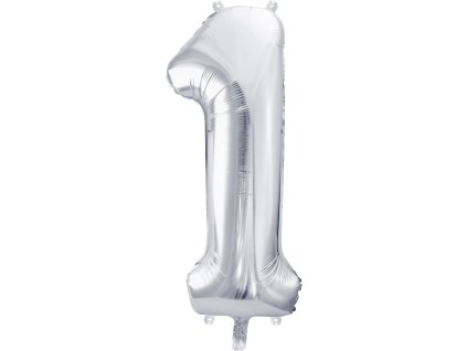 PartyDeco Foliový balón číslo 1, 86cm stříbrný