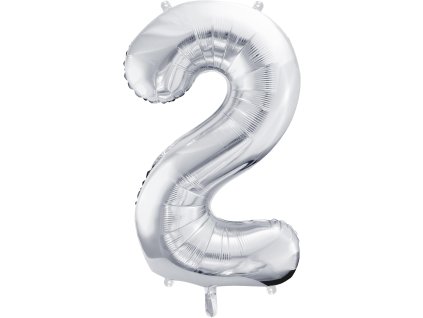 PartyDeco Foliový balón číslo 2, 86cm stříbrný