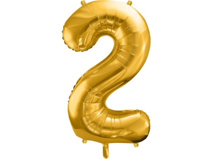 PartyDeco Foliový balón číslo 2, 86cm zlatý