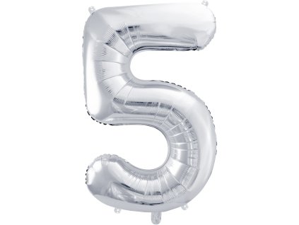 PartyDeco Foliový balón číslo 5, 86cm stříbrný