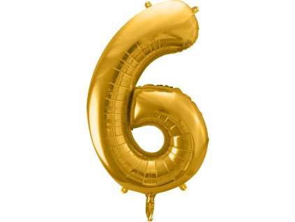 PartyDeco Foliový balón číslo 6, 86cm zlatý