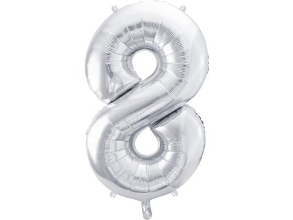 PartyDeco Foliový balón číslo 8, 86cm stříbrný