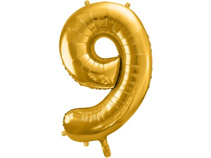 PartyDeco Foliový balón číslo 9, 86cm zlatý