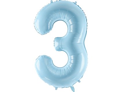 PartyDeco Foliový balón číslo 3, 86cm light blue