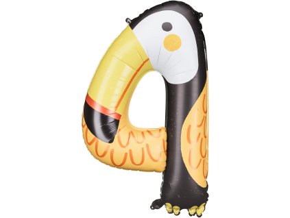 PartyDeco Foliový balón číslo 4 - Tucan 68x91 cm mix