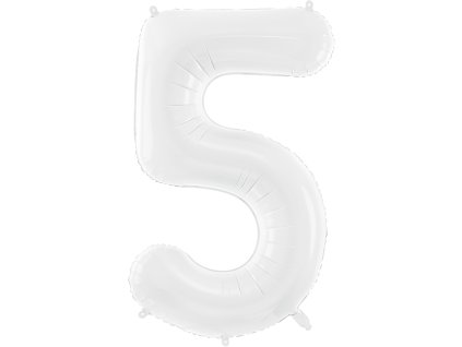 PartyDeco Foliový balón číslo 5, 86 cm bílý