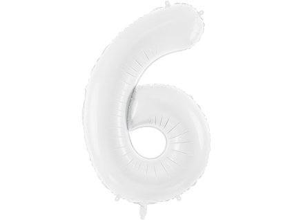 PartyDeco Foliový balón číslo 6, 86 cm bílý