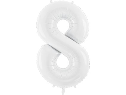 PartyDeco Foliový balón číslo 8, 86 cm bílý