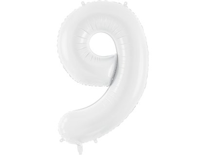PartyDeco Foliový balón číslo 9, 86 cm bílý