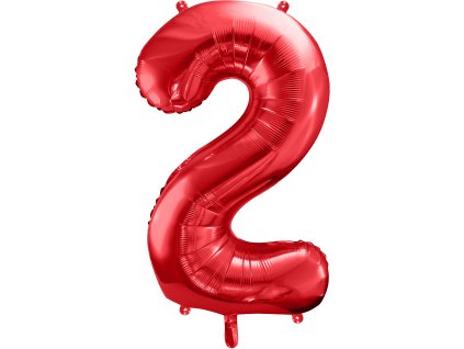 PartyDeco Foliový balón číslo 2, 86cm červený