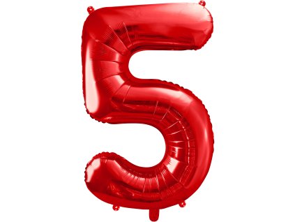 PartyDeco Foliový balón číslo 5, 86cm červený
