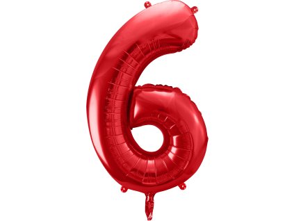 PartyDeco Foliový balón číslo 6, 86cm červený