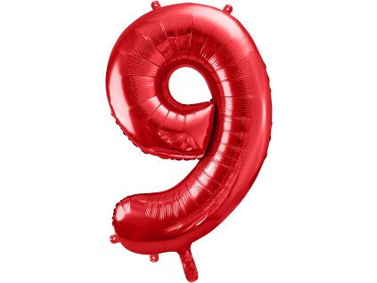 PartyDeco Foliový balón číslo 9, 86cm červený