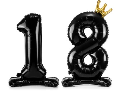 PartyDeco Stojící foliový balón číslo 18 84cm černý