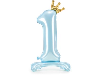 PartyDeco Stojící foliový balón číslo 1 84cm nebesky modrá