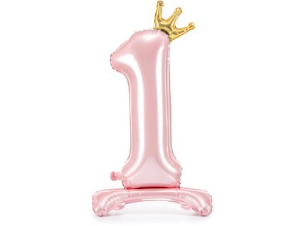 PartyDeco Stojící foliový balón číslo 1 84 cm světle růžová