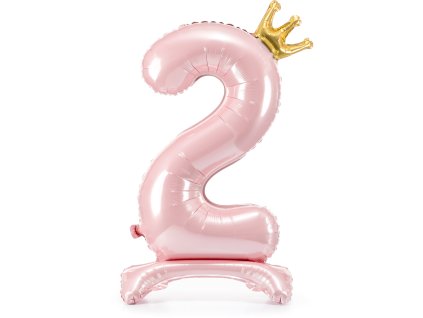 PartyDeco Stojící foliový balón číslo 2 84 cm světle růžová