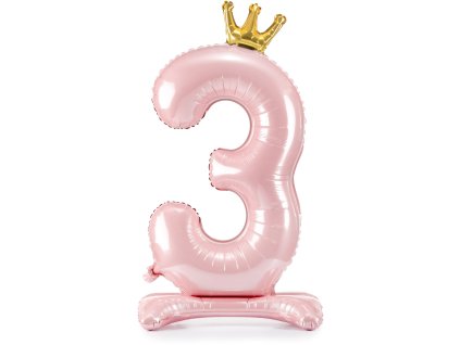 PartyDeco Standing foil balón číslo 3 84 cm light pink