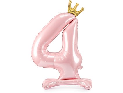 PartyDeco Stojící foliový balón číslo 4 84cm světle růžová