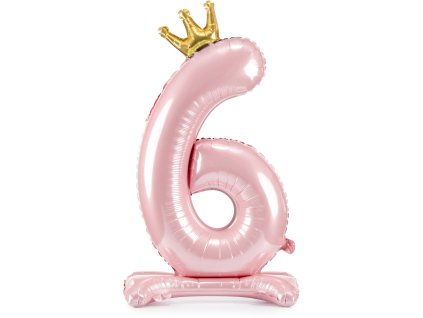 PartyDeco Stojící foliový balón číslo 6 84cm světle růžová
