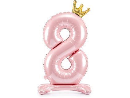 PartyDeco Stojící foliový balón číslo 8 84cm světle růžová